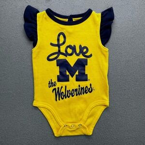 Gen2 Michigan Wolverines Baby Girl Flutter Sleeve Bodysuit Yellow Navy 3/6M NCAA